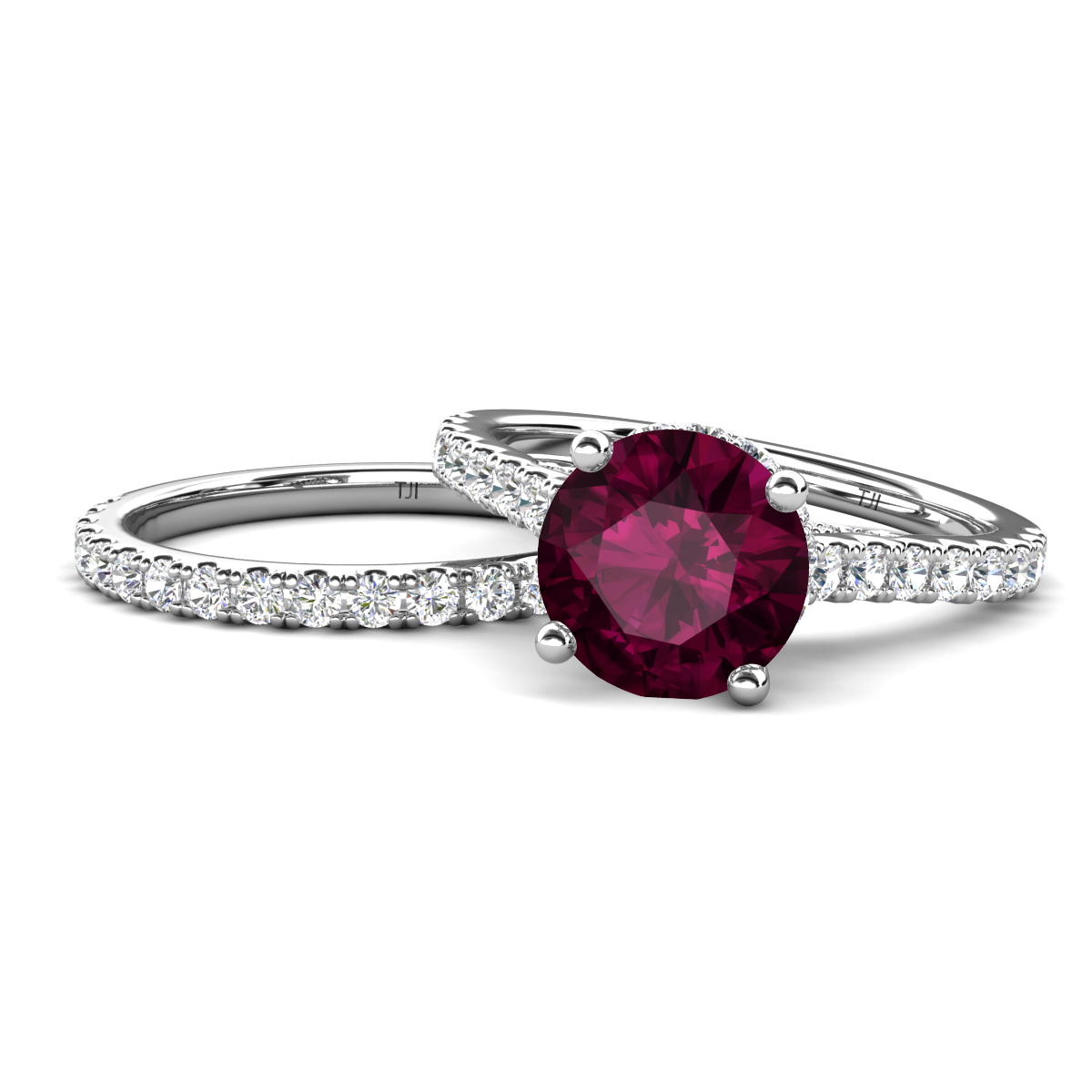 Kalina 2.23 ctw Rhodolite Garnet Accented Lab Grown Diamonds Bridal Set Ring  